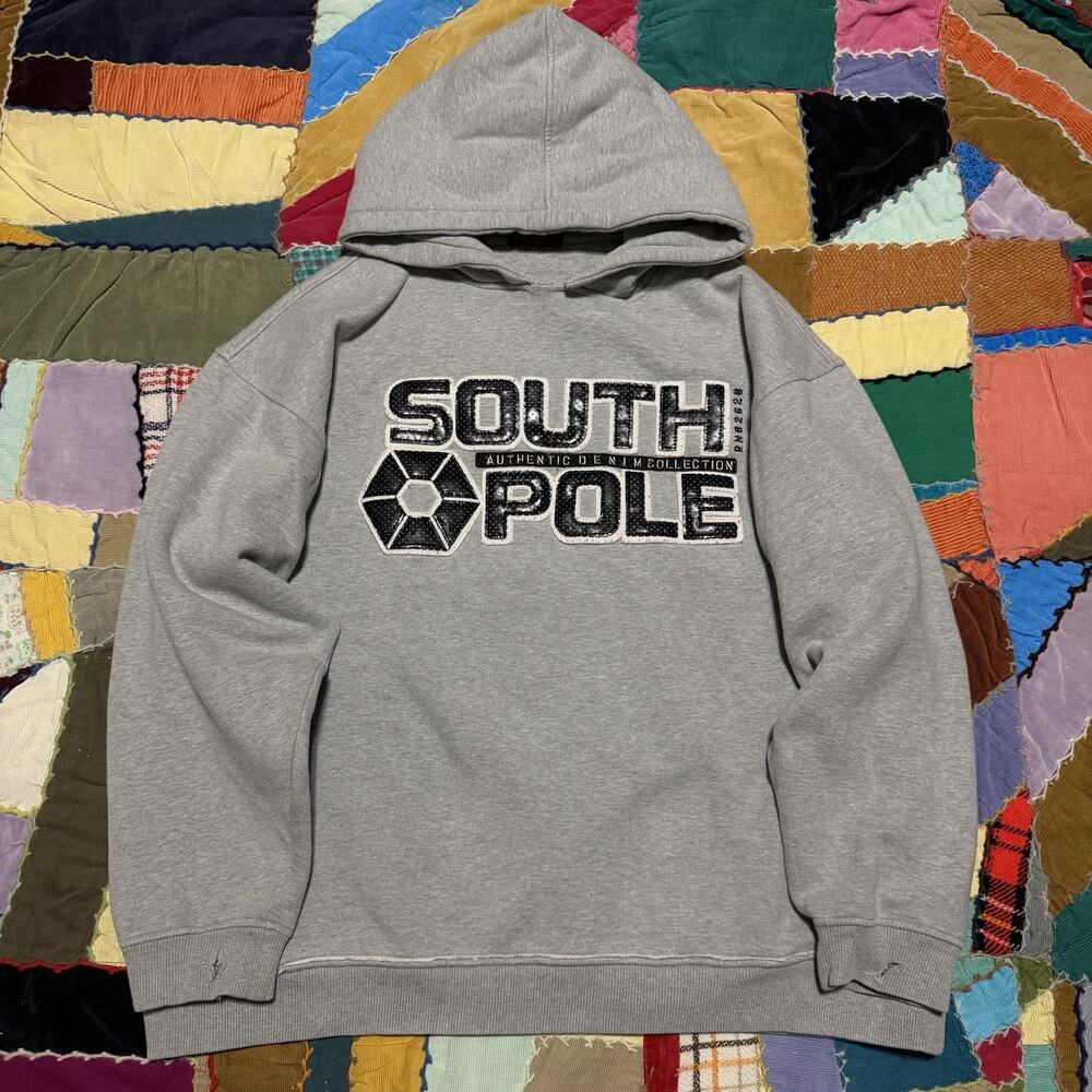 Southpole Y2K Black Written Grey Oversized Hoodie XL